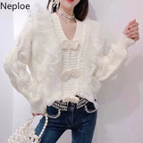 Women Sweater Fashion Patchwork Lace Ruffles Knit Cardigan Korean Beading Pink Y2K Tops 2023 Autumn Woman Swaters