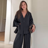 New Women's V-Neck Casual Fashion Temperament Long-Sleeved Trousers