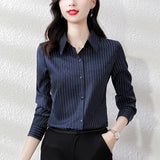 Toloer Senior Sense Stripe Shirt Female Light Ripe Wind Design Sense Minority Professional Temperament High-End Long Sleeve Shirt-Outfit