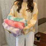 2021 Women Sweater Fall Winter Gentle Tie-dye Loose Outer Wear Jumper Sweet Pullover Long-sleeved knitted Sweater Clothes