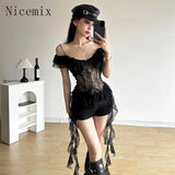 Girl White Lace Spliced Strap Tank Top Women Camisole Summer New Korean Irregular Slimming Ruffle Hollow Out Sexy Tops-Outfit