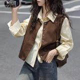 Jacket 2025 Autumn New Folded Sleeveless Coat Coffee Color Loose Fashion Vest