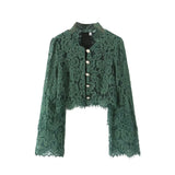 Simple Women's Clothing 2025 Summer Eyelash Lace Fan-Shaped Hem Short-Sleeved Shirt Long-Sleeved