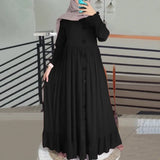 Muslim cotton and linen literature and art retro casual large-size round collar frilly dress in spring and autumn-Outfit