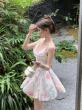Sexy Dresses Women Floral Printed Swinging Collar French Style Chic Summer Elegant Sweet Dress Ladies Backless Vintage-Outfit