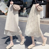 Lace Knitted Half-Body Skirt On Both Sides Of Autumn And Winter, Medium-Long, High-Waisted, Lean-Hip Skirt, One-Step Skirt.-Outfit