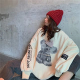 Print Cute Oversized Sweatshirt Korean Loose Plus Velvet Long Sleeve Women Sweetshirts Pullover Womens Clothing