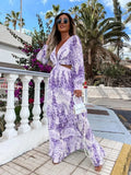 Autumn Dress Long Leaf Print V-Neck Hollow Out Long Sleeve Casual Womens Frock Traf Vestidos Para Mujer Robe Sexy