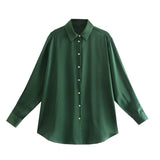 New Women's Autumn Printing Multi-Color Silk Sipping Long-Sleeved Collar Loose Shirt
