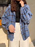 Checkered Print Button Blouse-Outfit