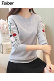 Slim Pullover Sweater Women 2023 Autumn Winter Floral Embroidery Knitted Jumper Female Knitwear Clothes Gray