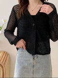 Korean Summer New Design Feel Hollowed-Out Long-Sleeved Pure Desire Knitted Cardigan Sunscreen Dress Girl-Outfit