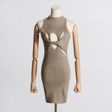 Toloer 2024 New Hollow Out Kink Design Sense Slim Show Thin Knitting Sleeveless Vest Skirt Female Sense Dress-Outfit