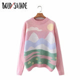 Bold Shade Skater Girl Style Y2K Sweaters Pastel Aesthetic Knitting Graphic Printing Loose Pullover Sweater Indie Women