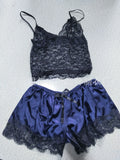 Toloer Hot Selling Lace Pajamas Two-Piece Lace Sling Perspective V-Neck Pajamas Set-Outfit