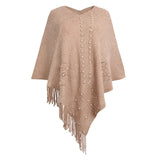 Autumn Winter Long Fringe Poncho Women Sweater Oversized V-Neck Jumper Knitwear Holiday Vintage Cape Batwing Sleeve