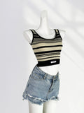 Toloer Quality Version Of U-Neck Striped Sling Vest New Summer Wear Female Short Sleeveless Waist Short Hot Girl