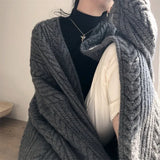 And Winter New External Wear Knitted Cardigan Retro Fashion Simple Thick Loose Mahjong Long Girl Sweater Coat