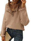 And Autumn 2025 New Women's Knitted Top Casual Long-Sleeved Button-Lace Cloth Cloth