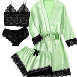 2021 New Ladies Pajamas Four-Piece Sexy Sling Skirt Set Home Lace Pajamas