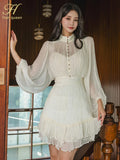 Han Queen 2024 Spring New In Dresses Elegant And Pretty Vintage Black Short Dress Women Simple Chiffon Casual Party Vestidos-Outfit