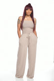 Toloer New Women's Casual Flat Shoulder Wrapped Chest Wide-Leg Jumpsuit-Outfit