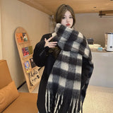 Winter Female Cashmere Plaid Scarf Women Blanket Scarves Wide Lattice Long Rainbow Shawl Wrap Warm Tippet