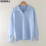Autumn Winter casual chic v-neck oversize thick Sweater pullovers Women 2021 loose elegant Sweater Pullover female Long