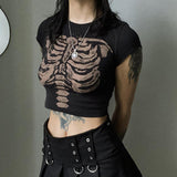 Toloer Dark Wind Round Collar Skeleton Slim High Waist Crop