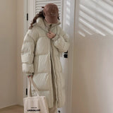 Long Big Quilt Down Jacket Female 2024 Winter Fashion Solid Color Loose And Thick White Duck Velvet Lovers Over The Knee Coat-Outfit