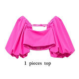 2022 Solid Short Top Women Short Puff Sleeve Blouse Female Streetwear Sexy Woman Top Y2k Fashion Square Neck Summer