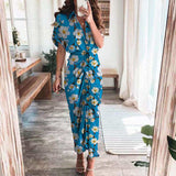 Women's Spring New Short-Sleeved Temperament Commute High-Waist Print Long