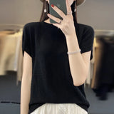 Toloer Line Of Clothing Worsted Short Sleeve Female Round Collar Loose Thin Bat Sleeve Vest Shirt Hollow Out Outside The Hair-Outfit