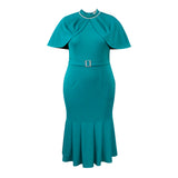 Fashion Cloak Sleeve Clam Dress Elegant Wind Party Fishtail Dress Party