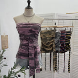 Shot Y2k With Chest Pads With Chest Pads To Wear Chest Vest Irregular Belt Strap Short Tie-Dye Letter Print Top