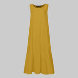 Women Maxi Long Dress Fashion Summer Sundress Vintage Cotton Ruffles Casual Loose Sleeveless Party Thin