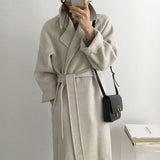 Winter New Women's Casual Woolen Blend Trench Coat Oversize Long Coat With Belt Women Wool Coat Cashmere