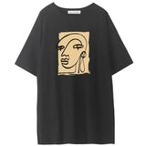 Abstract Character Printed T Shirt Women 2021 Summer New Vintage Harajuku 100% Cotton Tees Soft Casual Female