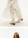 White Lace Layer Tulle Midi Skirt-Outfit