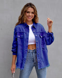 New Long-Haired Burrowed Denim Jacket Women Autumn Winter Long Sleeve Casual Collar