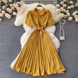 French Dress Women Korean Style Short Sleeve Solid Office Lady Dresses Summer Casual Vacation Beach