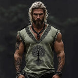 Men's Linen Short Sleeves Loose Leisure Collar T-Shirt 3D National Style Digital