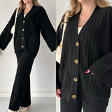 Autumn New Fashion Pure Color Loose Knitted Shirt Top Two Sets Of