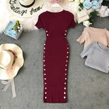 Elegant Ladies Dresses 2022 New Summer Knitted Office Dress Good Quality Women Knee Length Bodycon Dress