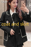 All-match High-waist Pleated Skirt Long Sleeve Lapel Blazer A-Line Elegant Shirt Clothes Preppy Style