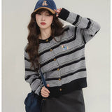 Toloer New Striped Knitted Shirt Small Fragrant Wind Milk Whiry Soft Sweater Cardigan Jacket Women Spring And Autumn Outside The