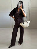 Suit Women's Two Sets Of 2025 Spring Women's Explosive Solid Color Thin Knitted Broad Leg Trousers