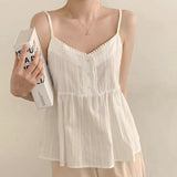Aesthetic Solid Color Lace Trim Cami Top-Outfit