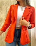 Elegant Pure Color Long Sleeve Coat Women Spring Autumn Casual Pocket Suit Jacket 2023 Pink Open Stitch Coats-Outfit