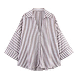 Spring And Summer New Women's Fashion Casual Collar Striped Wide-Sleeved